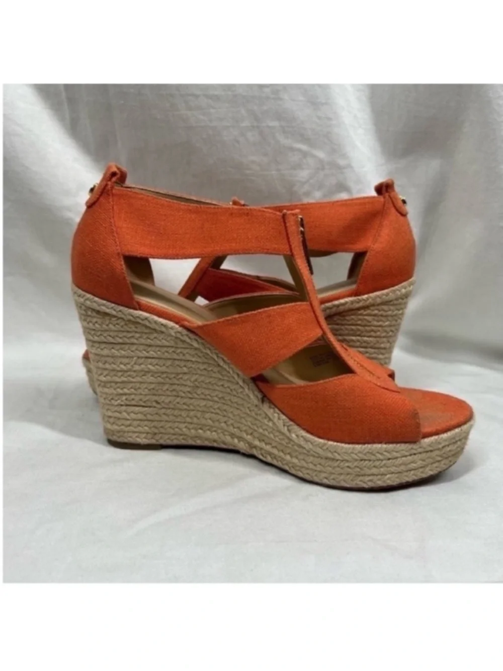 Michael kors damita coral canvas jute rope platform wedge sandals